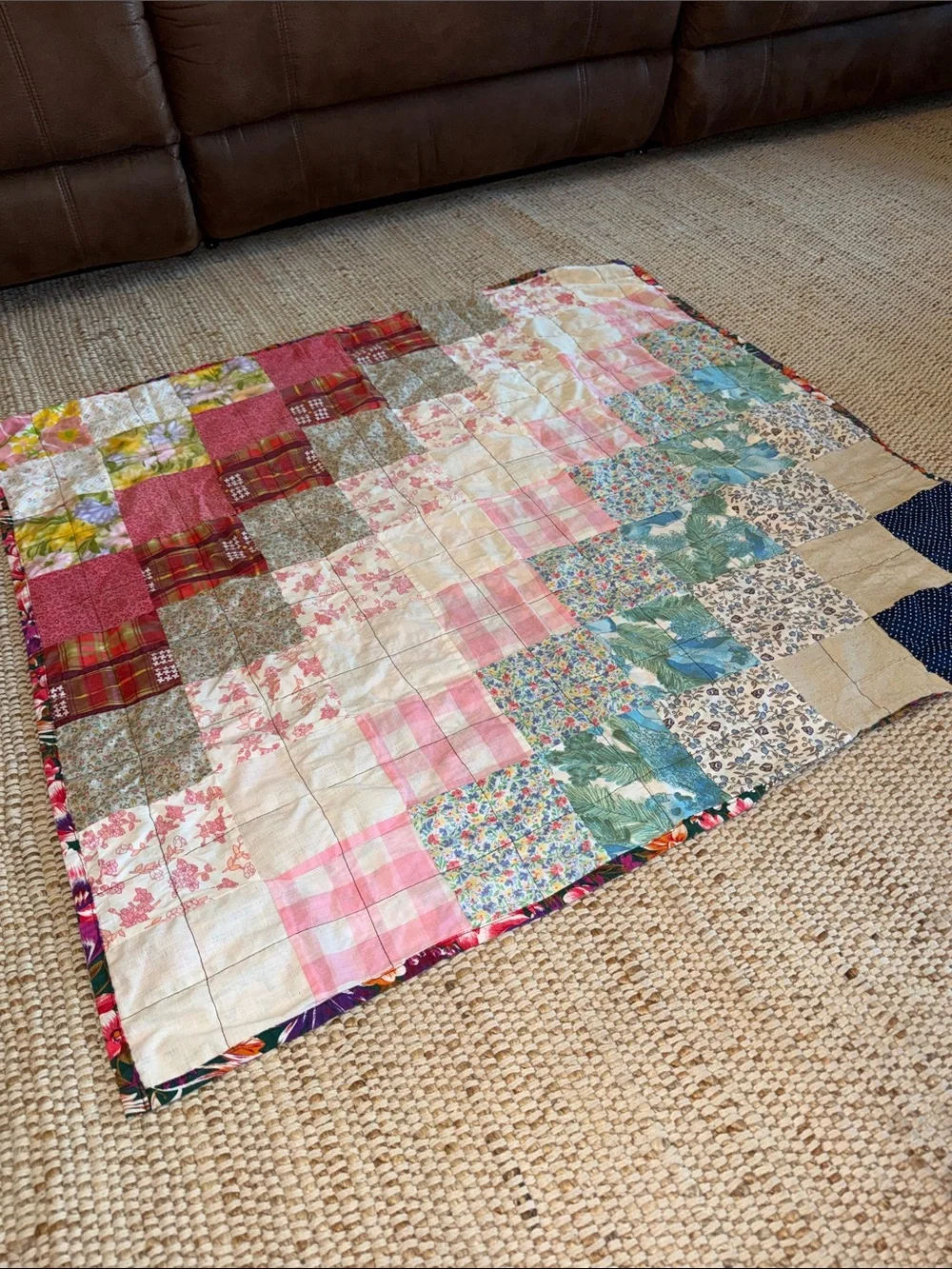 Vintage Patchwork Cotton Quilt with floral back- 36x36